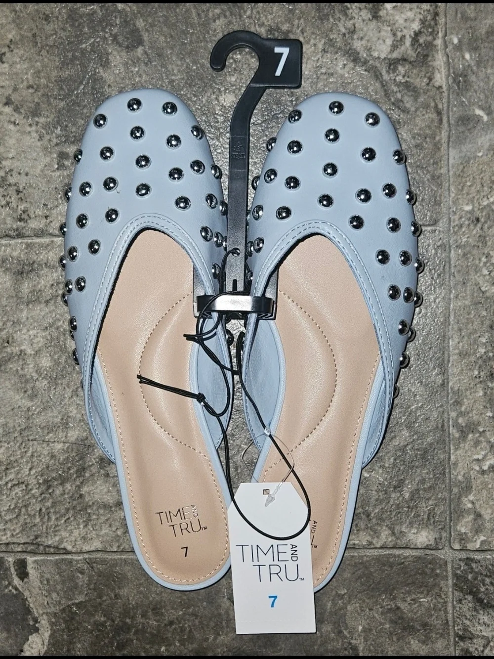 Time and Tru Blue Studded Slip-On Mules Size 7 NWT